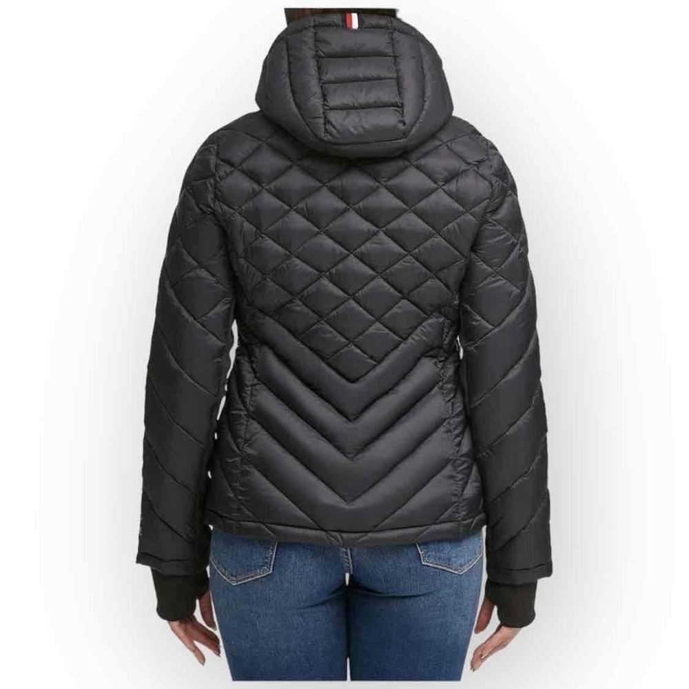 Tommy Hilfiger Women’s Hooded Zip Front Jacket - Black, Packable - Picture 7 of 12